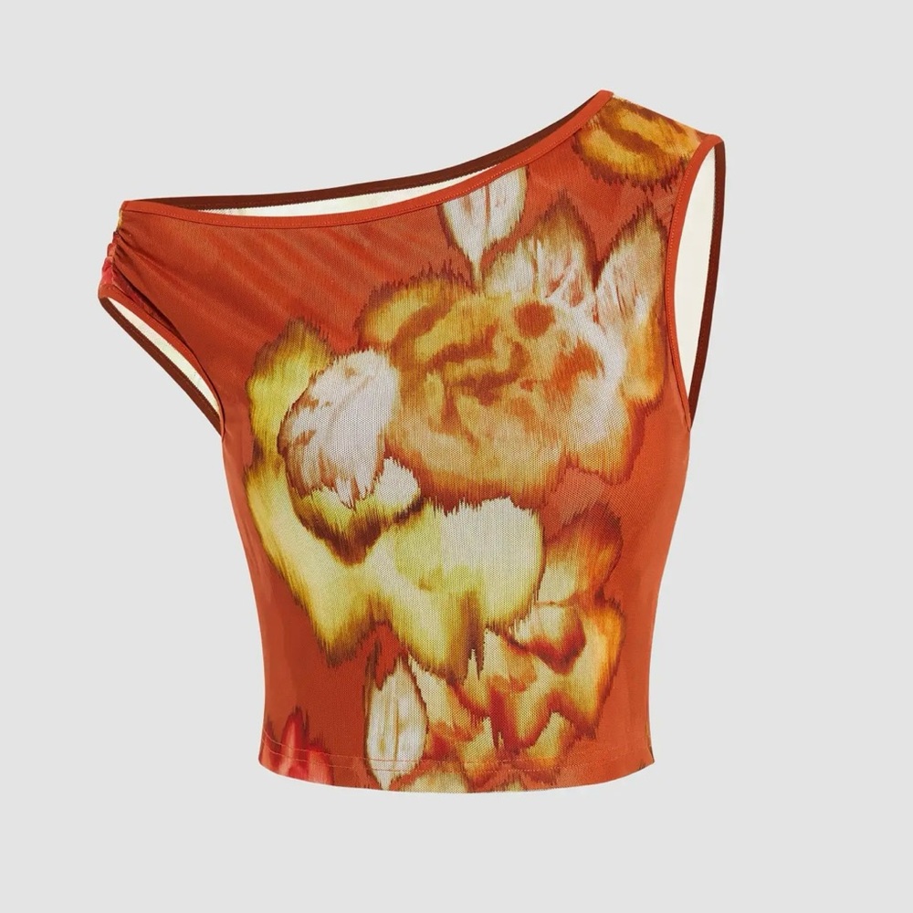 Floral Asymmetrical Orange Top/Skirt Set